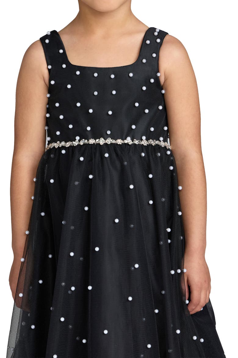 Girls Pearl Embellished Tulle Maxi Dress, Alternate, color, Black Ivory