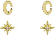 Panacea Initial Starburst Set of 2 Stud Earrings