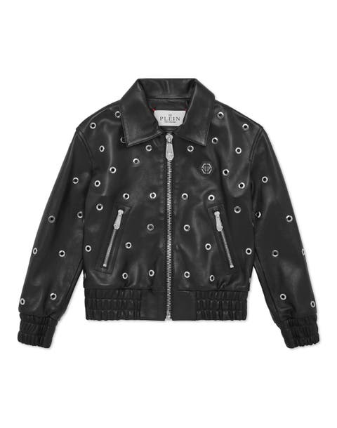 Cropped Leather Bomber Ls Eyelet Girl