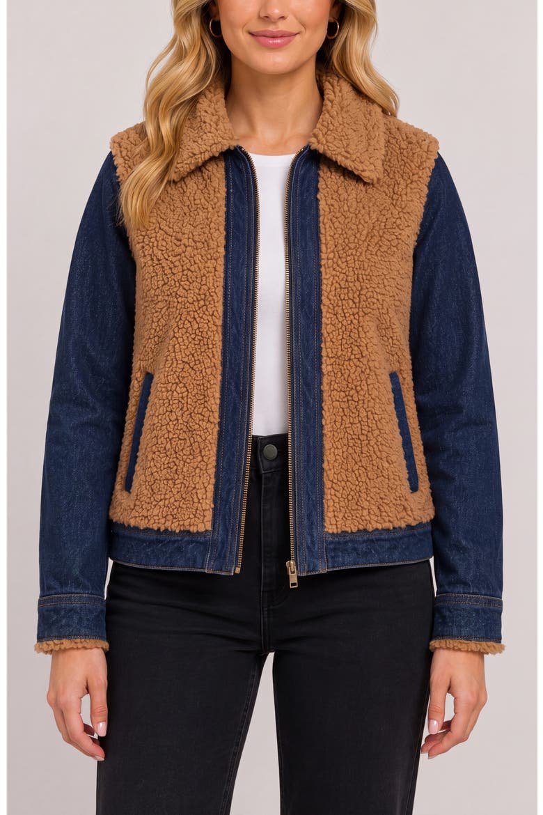 Faux Shearling & Denim Jacket, Main, color, CINDER BLOOM