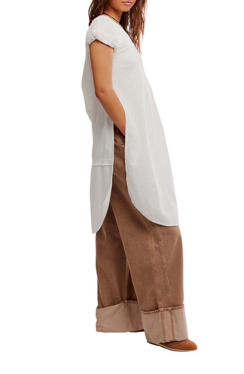 Free People Fayre Puff Sleeve Cotton & Linen Tunic Top, Alternate, color, Clean Ivory