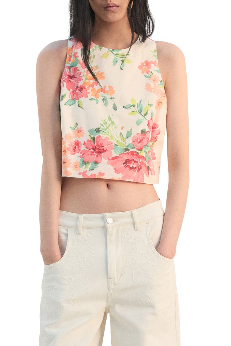 Floral Cotton Crop Tank, Main, color, OFF WHITE