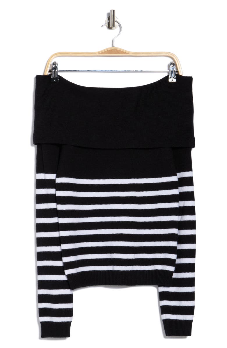 Vigoss Stripe Off the Shoulder Long Sleeve Sweater, Alternate, color, Black