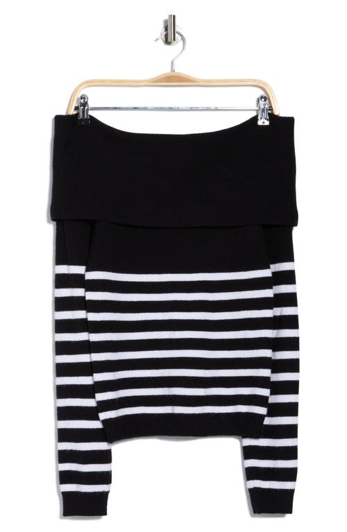 Vigoss Stripe Off The Shoulder Long Sleeve Sweater In Black