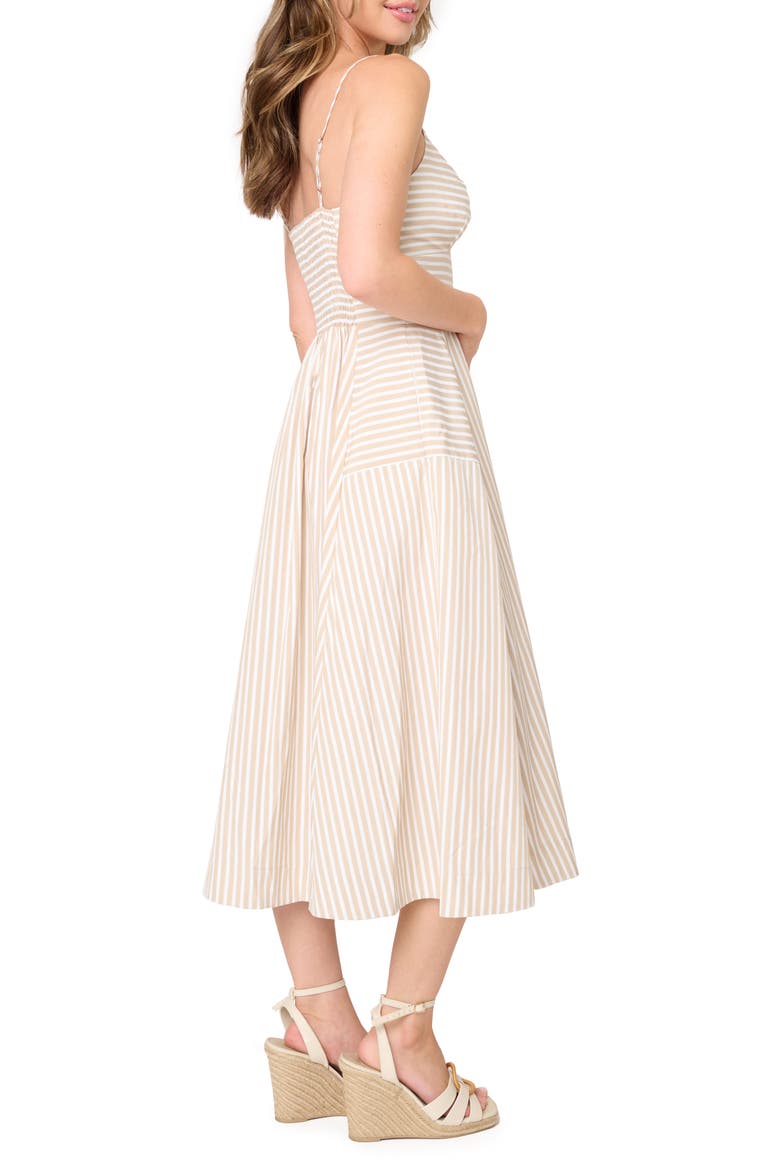 Amanda Stripe Cotton Blend Poplin Sundress, Alternate, color, KHAKI STRIPE