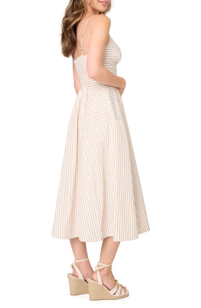 GIBSONLOOK Amanda Stripe Cotton Blend Poplin Sundress, Alternate, color, Khaki Stripe