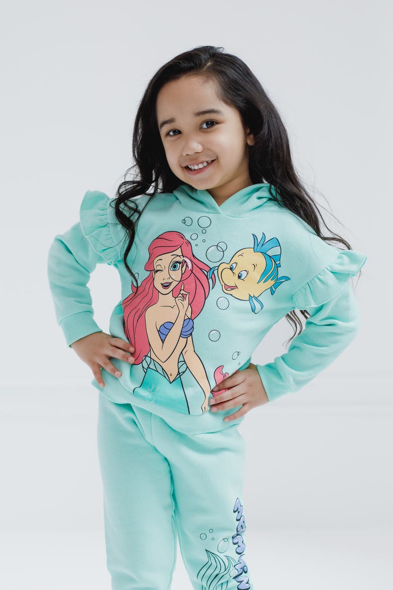 The Little Mermaid Princess Ariel 2-Piece Fleece Hoodie and Pants Set, Alternate, color, Mint Ariel Flounder