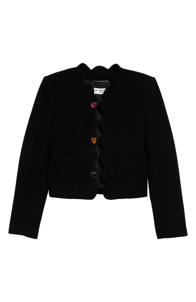 Saint Laurent Heart Button Crop Bouclé Tweed Jacket, Main, color, 