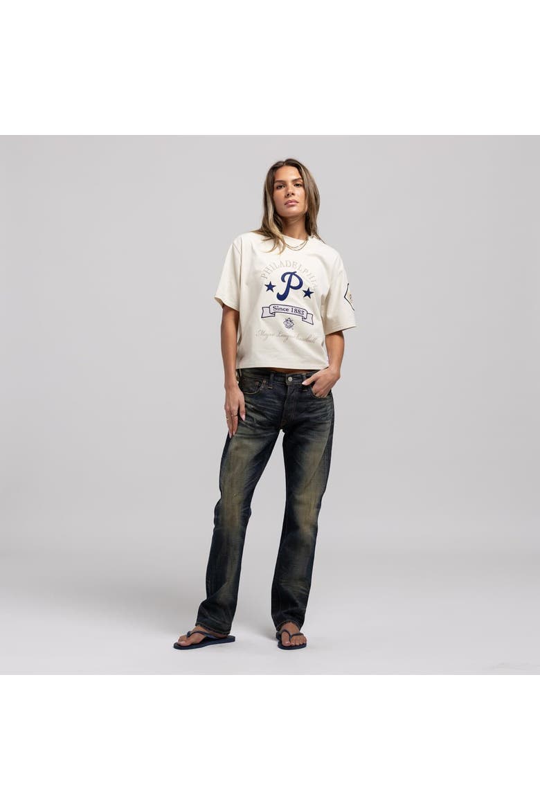 Women's Mitchell & Ness  Cream Philadelphia Phillies Cooperstown Yacht Rock Boxy Cropped T-Shirt, Main, color, Cream