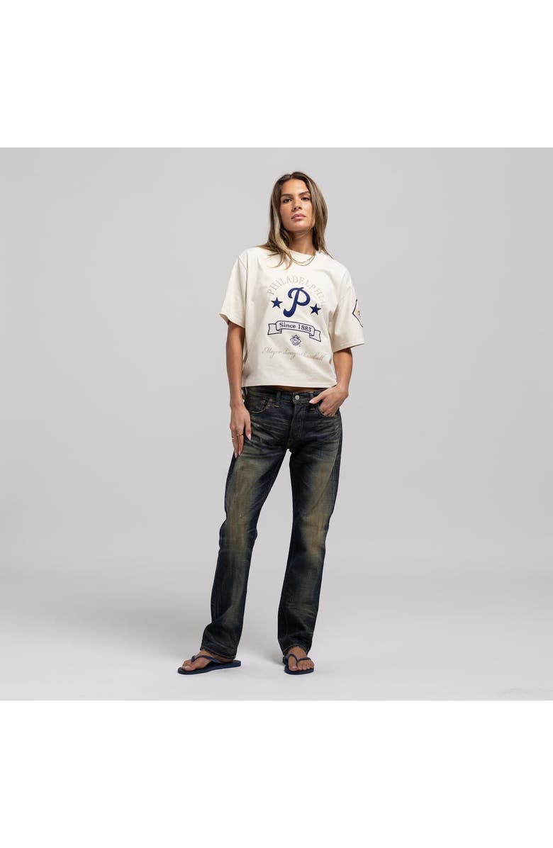 Mitchell & Ness Women's Mitchell & Ness Cream Philadelphia Phillies Cooperstown Yacht Rock Boxy Cropped T-Shirt, Main, color, Cream