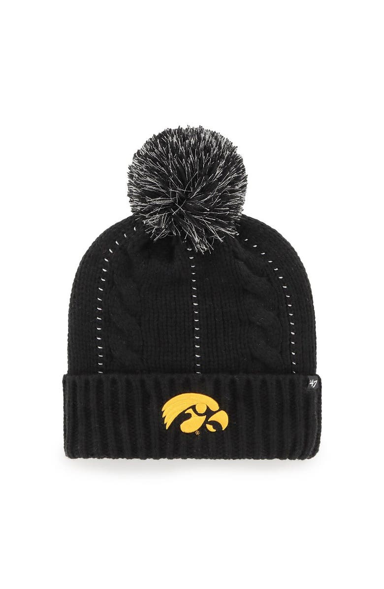 '47 Women's '47 Black Iowa Hawkeyes Bauble Cuffed Knit Hat with Pom, Main, color, 