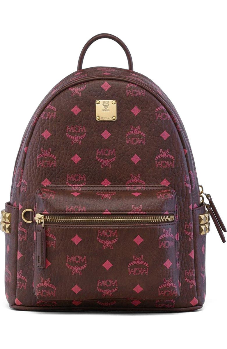 MCM Small Stark Side Studs Backpack in Visetos, Main, color, Cinnamon
