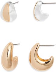 Open Edit Set of 2 Huggie Earrings