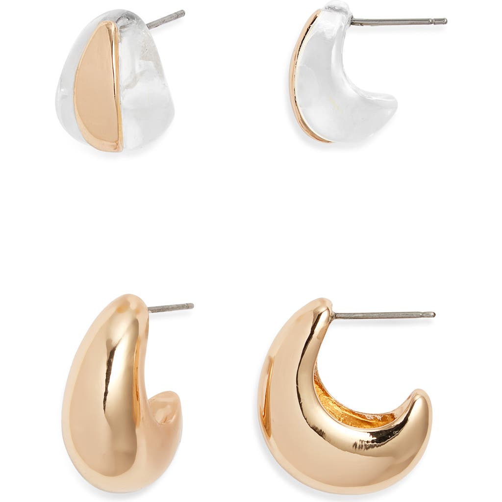 Open Edit Set Of 2 Huggie Earrings In Gold
