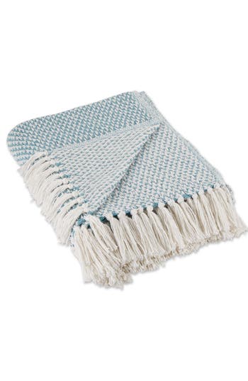 Design Imports Tassel Woven Cotton Throw Blanket In Blue