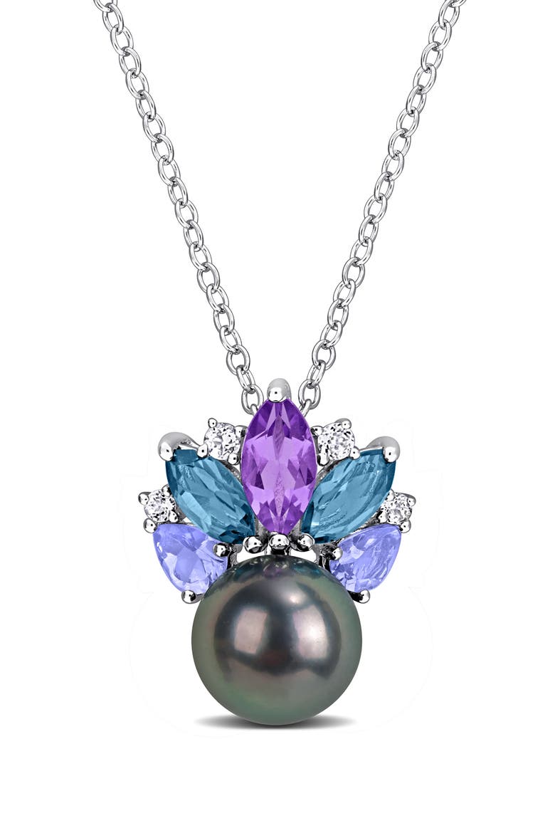8-8.5mm Cultured Tahitian Pearl Pendant Necklace, Main, color, SILVER MULTI