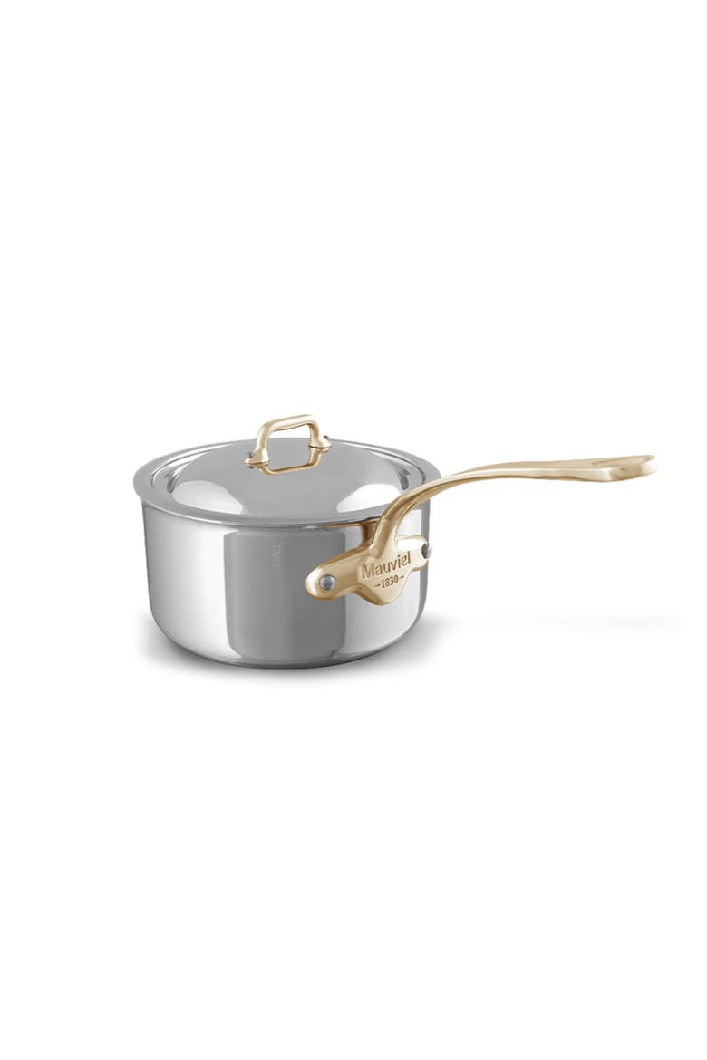 M'Cook B 5-Ply Polished Stainless Steel Sauce Pan With Lid, And Brass Handle, Main, color, Silver