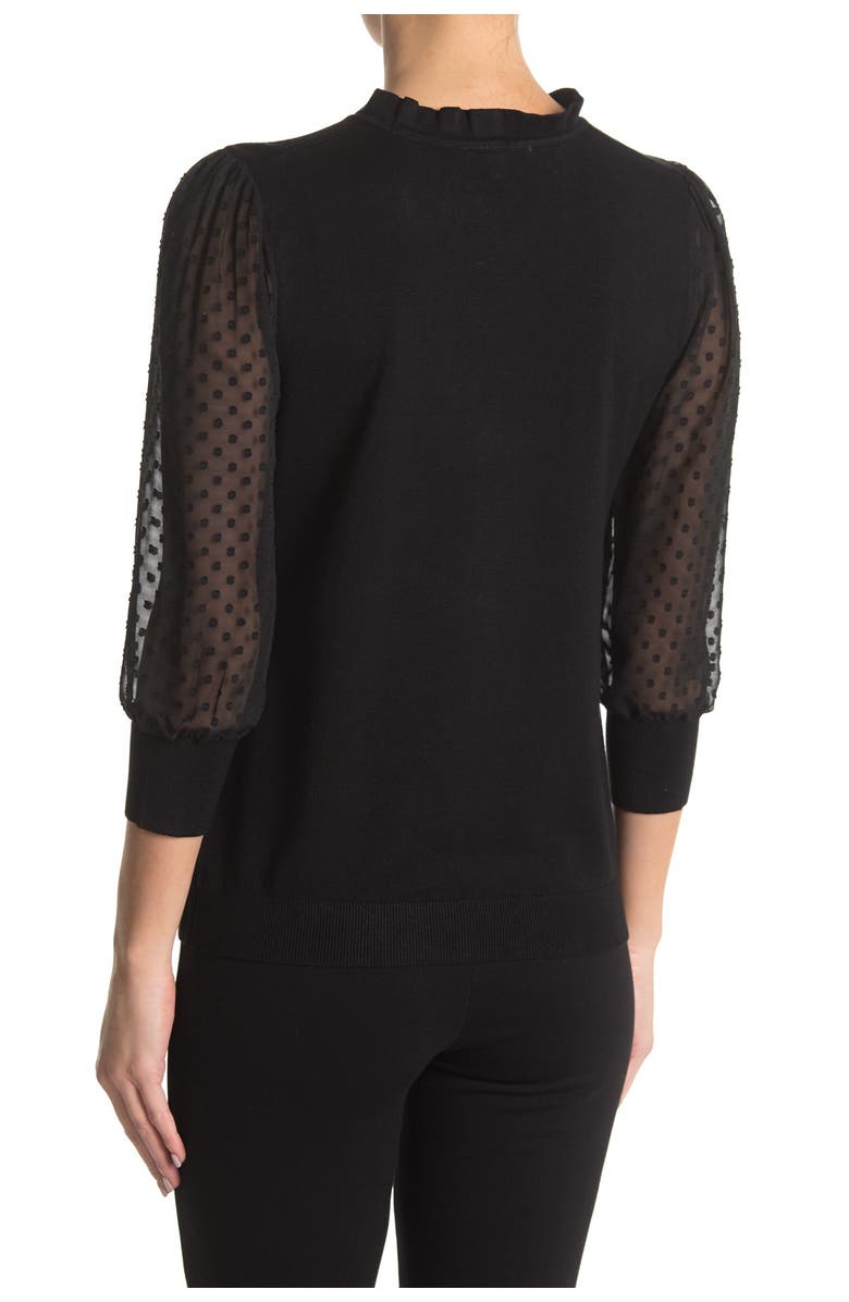 Adrianna Papell Ruffle Neck Lace Sleeve Sweater, Alternate, color, 