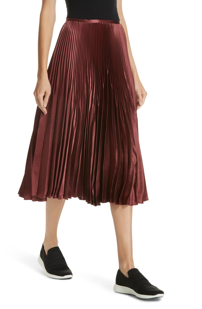Vince Chevron Pleated Satin Skirt, Alternate, color, 