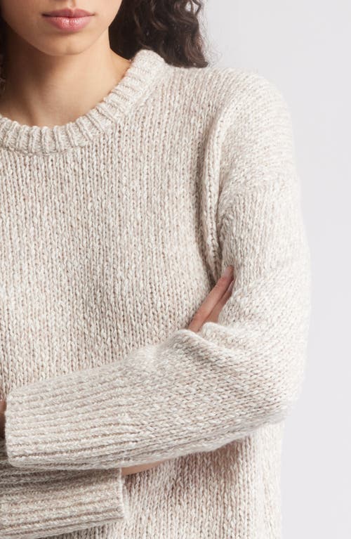 Nordstrom Marled Cotton & Wool Crewneck Sweater In Beige- Ivory Marl