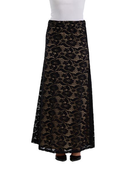 Elevate Womens Elegant Lace Elastic Waist Maxi Skirt