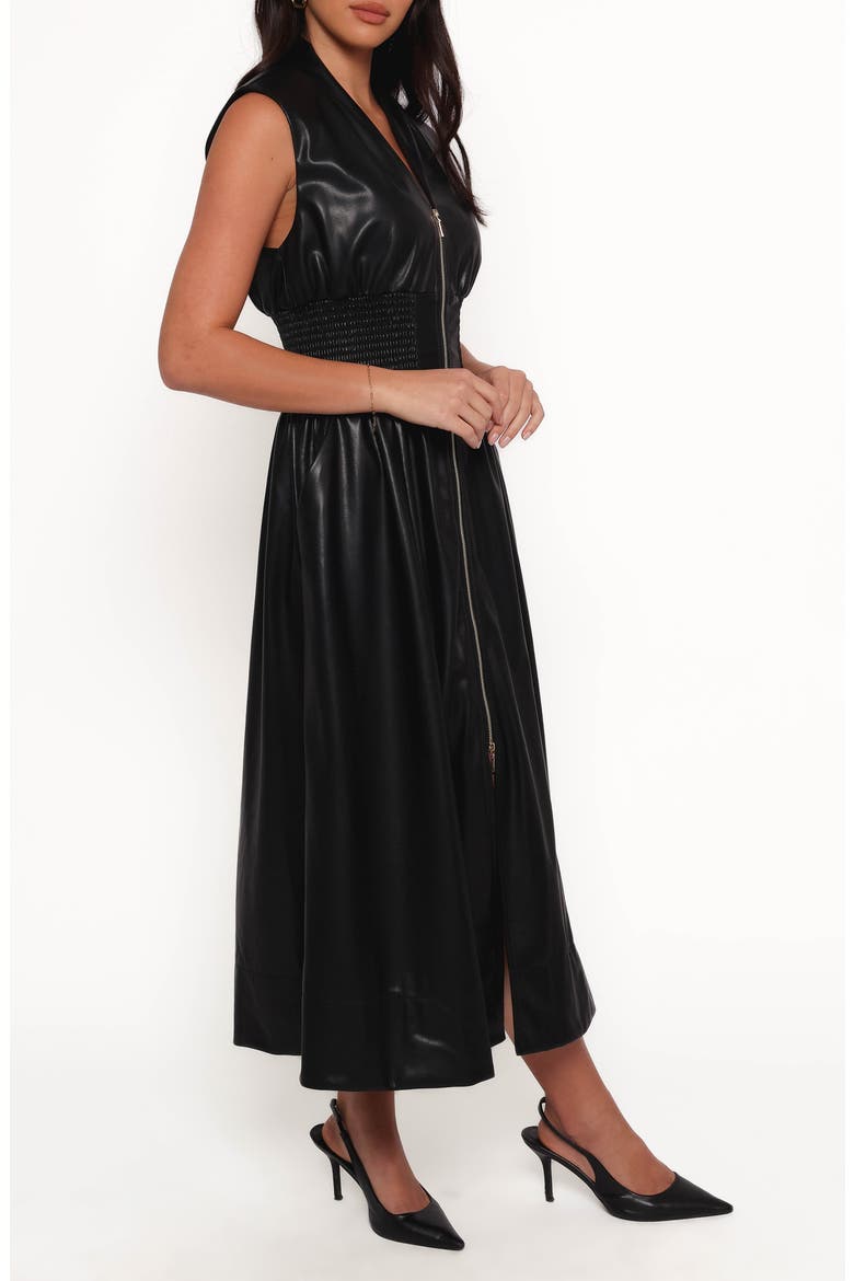 Lizzi Faux Leather Midi Dress, Alternate, color, BLACK