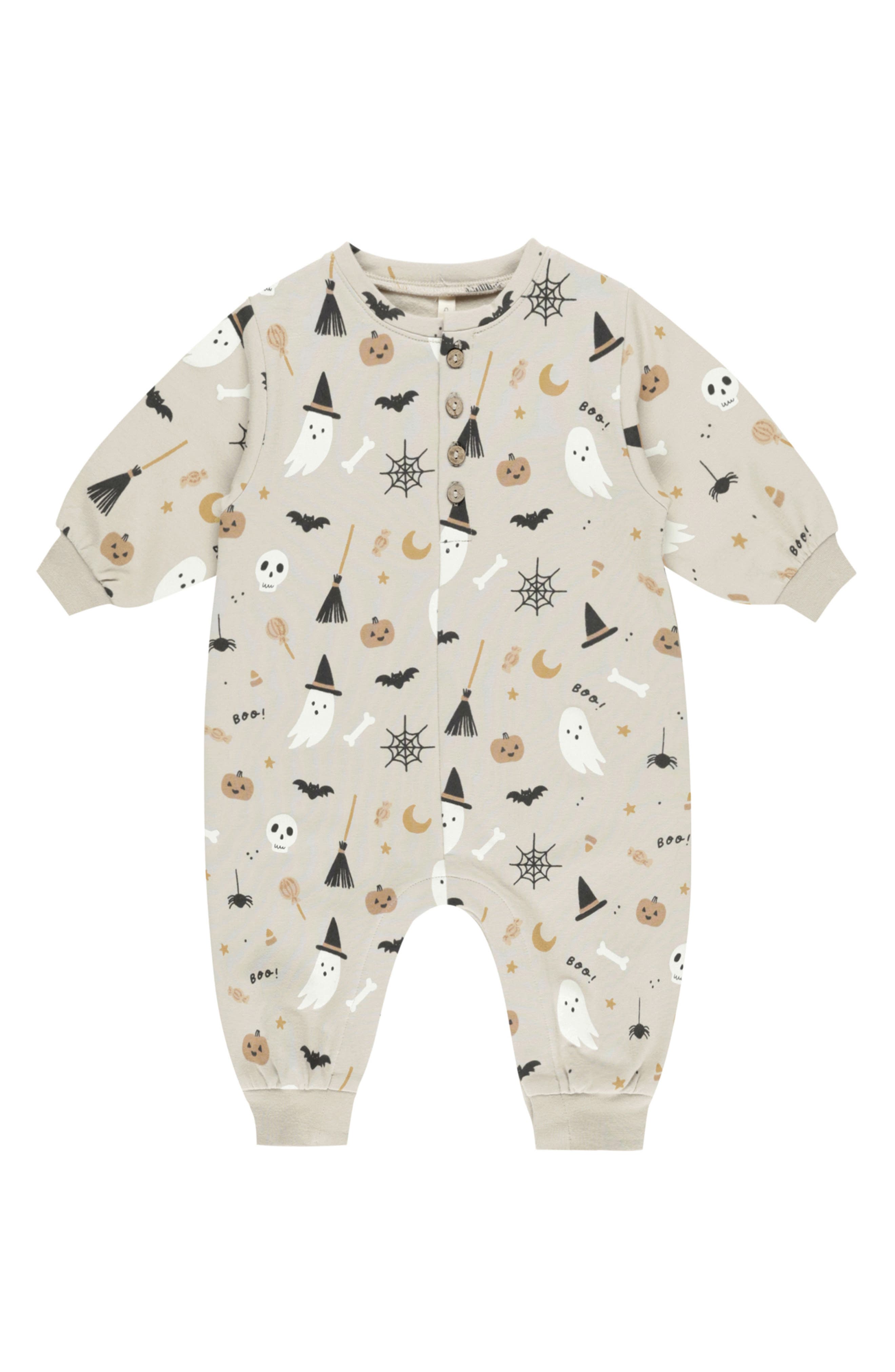 QUINCY MAE Stretch Organic Cotton Fleece Romper in Warm-Grey 