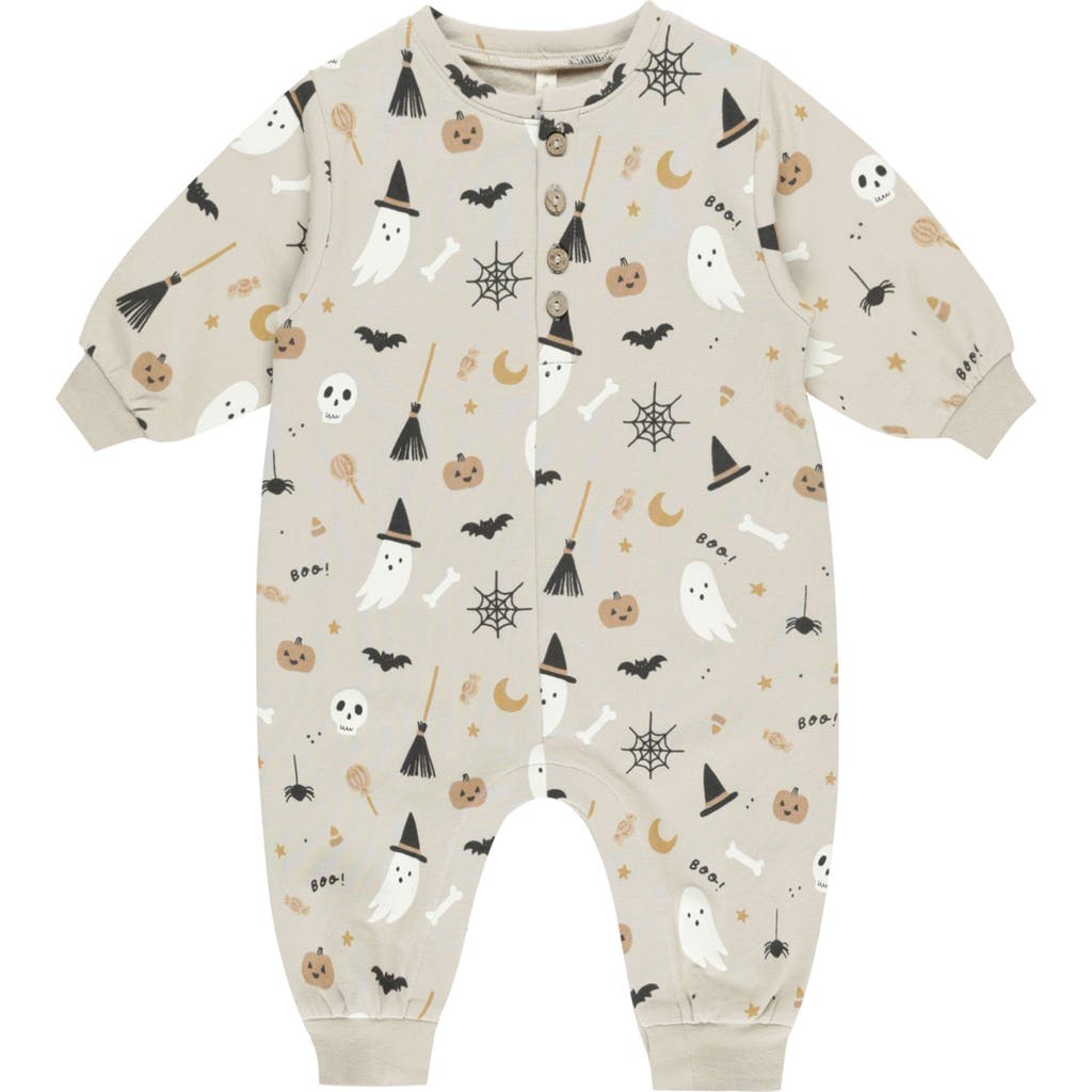 QUINCY MAE Stretch Organic Cotton Fleece Romper in Warm-Grey