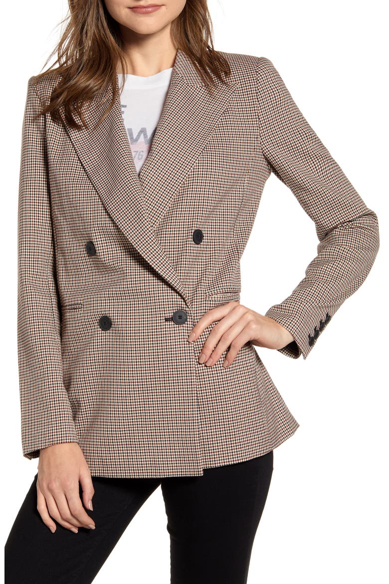 Double Breasted Plaid Blazer, Alternate, color, RED FIRE MINI PLAID