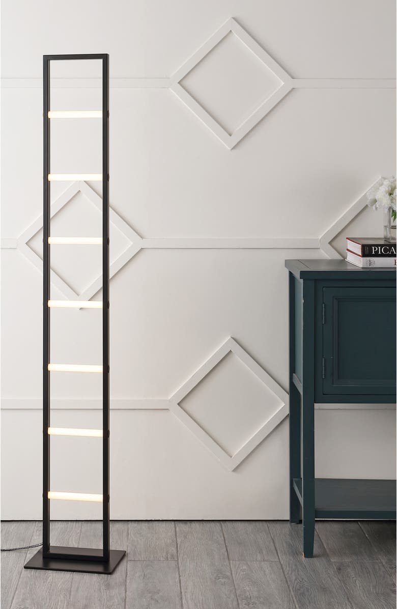 JONATHAN Y Ivan 59.3" Minimalist Modern Iron Ladder Dimmable Integrated LED Floor Lamp, Black, Alternate, color, Black