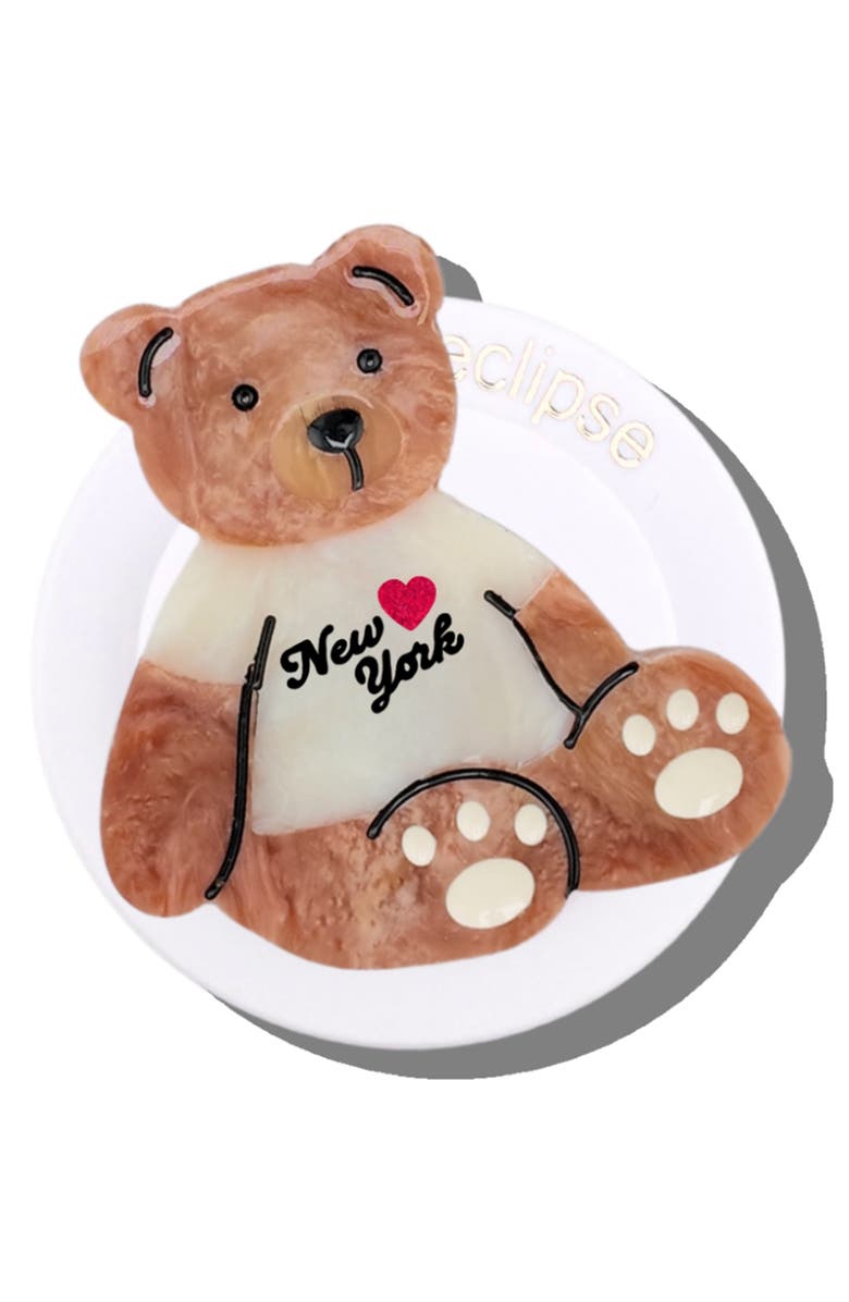 Solar Eclipse Hand Painted New York Teddy Bear Phone Grip, Main, color, Brown