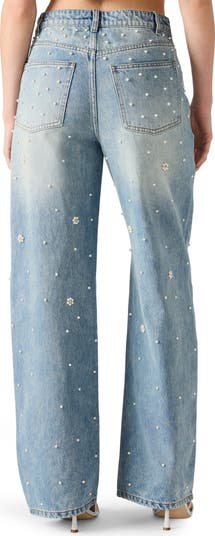 Fianna High Waist Faux Pearl Flare Leg Jeans