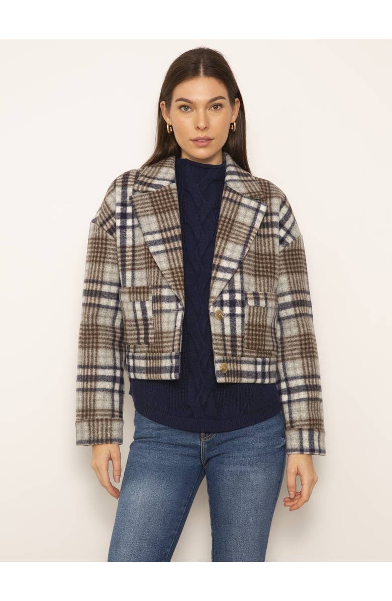 Central Park West Flora Cropped Plaid Jacket, Main, color, 