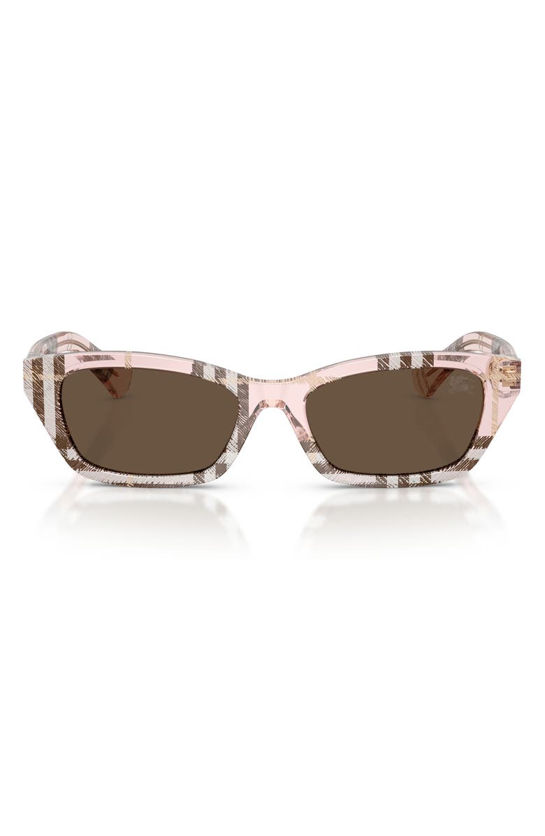 Burberry 52mm Rectangle Sunglasses, Main, color, Check Pink / Brown