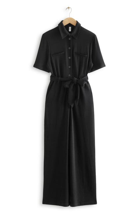 Belted Wide Leg Knit Jumpsuit