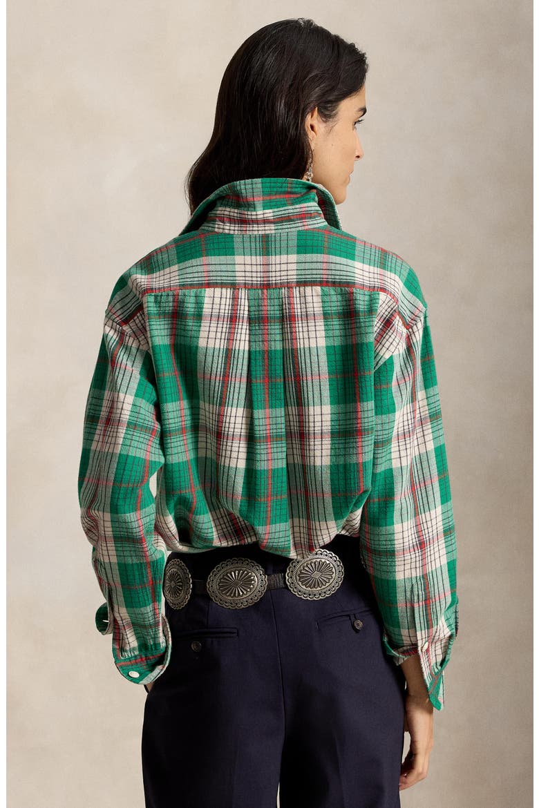 Relaxed Fit Plaid Shirt, Alternate, color, GREEN-CREAM MULTI