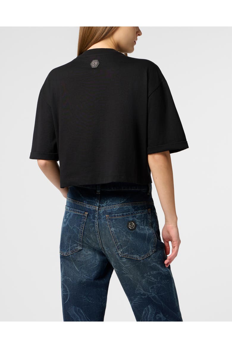 Cropped T-Shirt Tattoo Strass Women, Alternate, color, black
