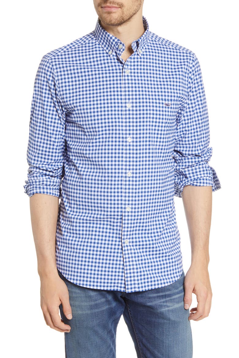 Tucker Evernia Classic Fit Check Button-Down Performance Shirt, Main, color, BLUE BAY
