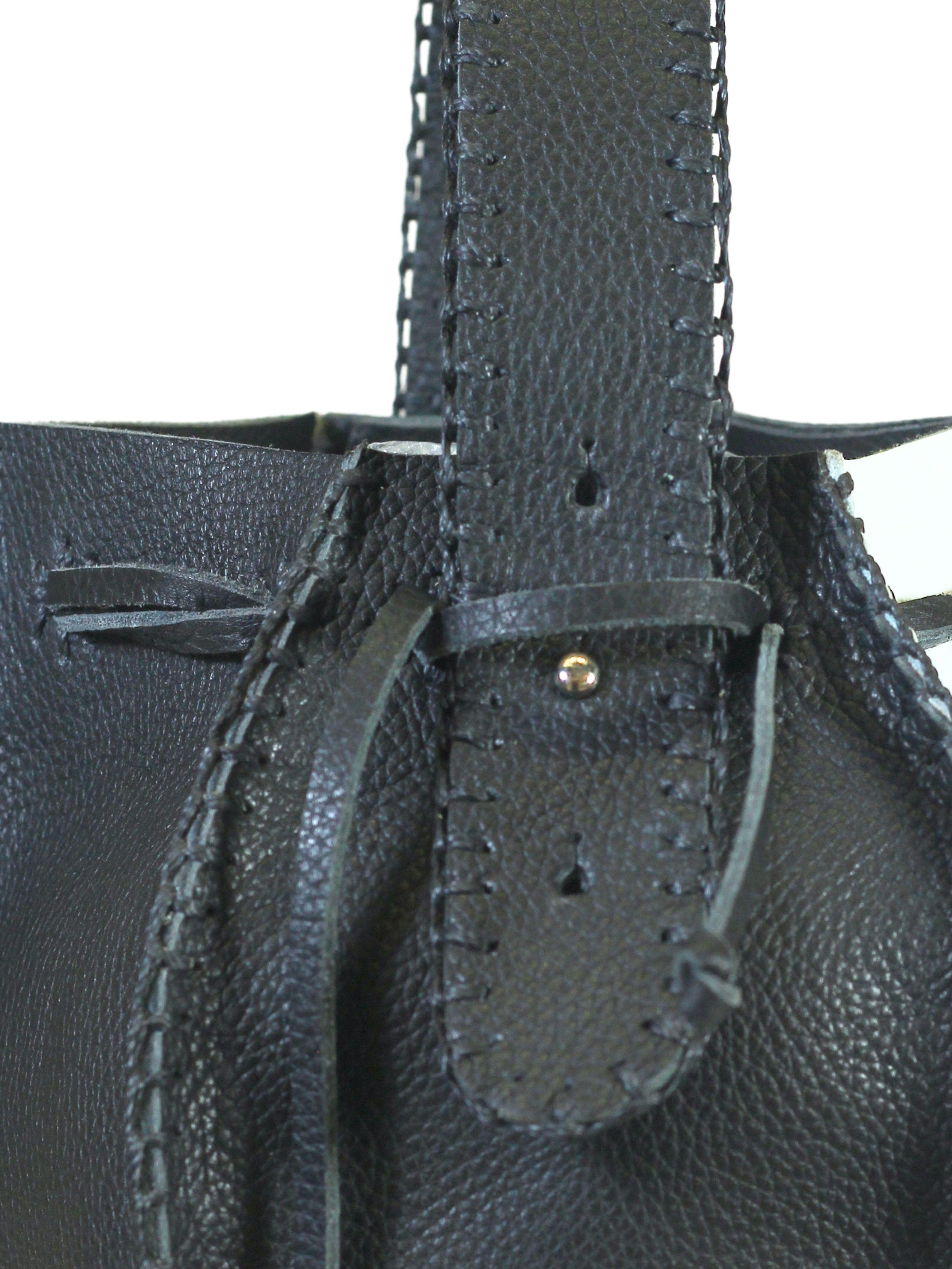 Carlos Falchi Tall Bucket Top Grain Leather Bag, Alternate, color, Black And White