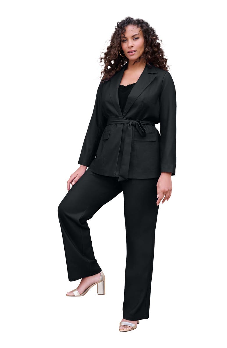 Roaman's Plus Size Stretch Crepe Tie-Waist Jacket, Main, color, Black