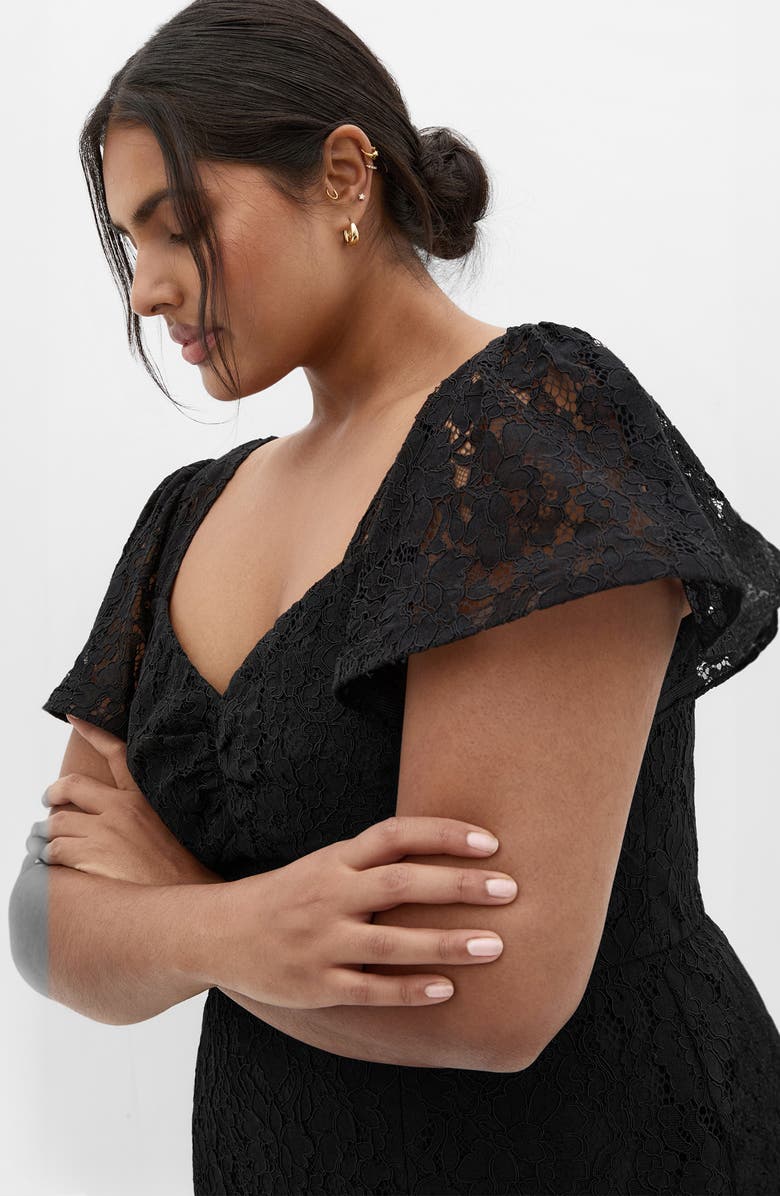 City Chic Maisie Flutter Sleeve Lace Dress, Alternate, color, Black