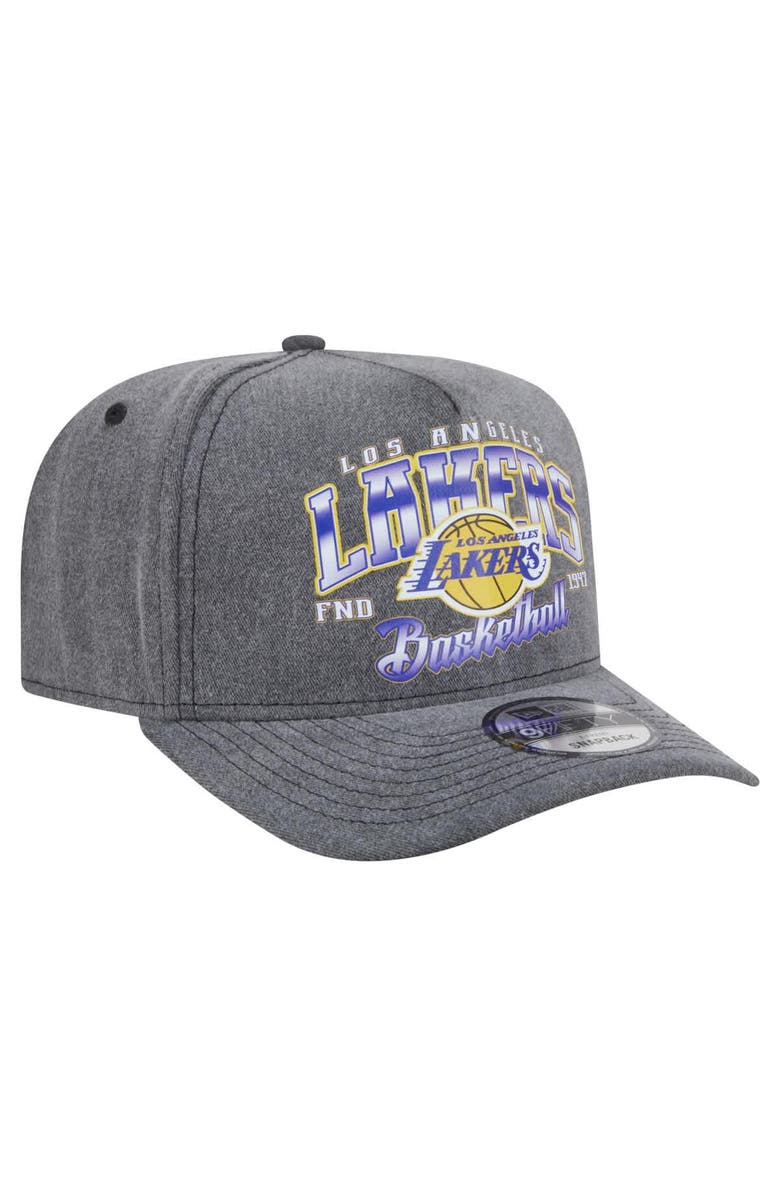 New Era Men's New Era Charcoal Los Angeles Lakers Throwback Washed Pre-Curved 9FIFTY Snapback Hat, Alternate, color, Charcoal