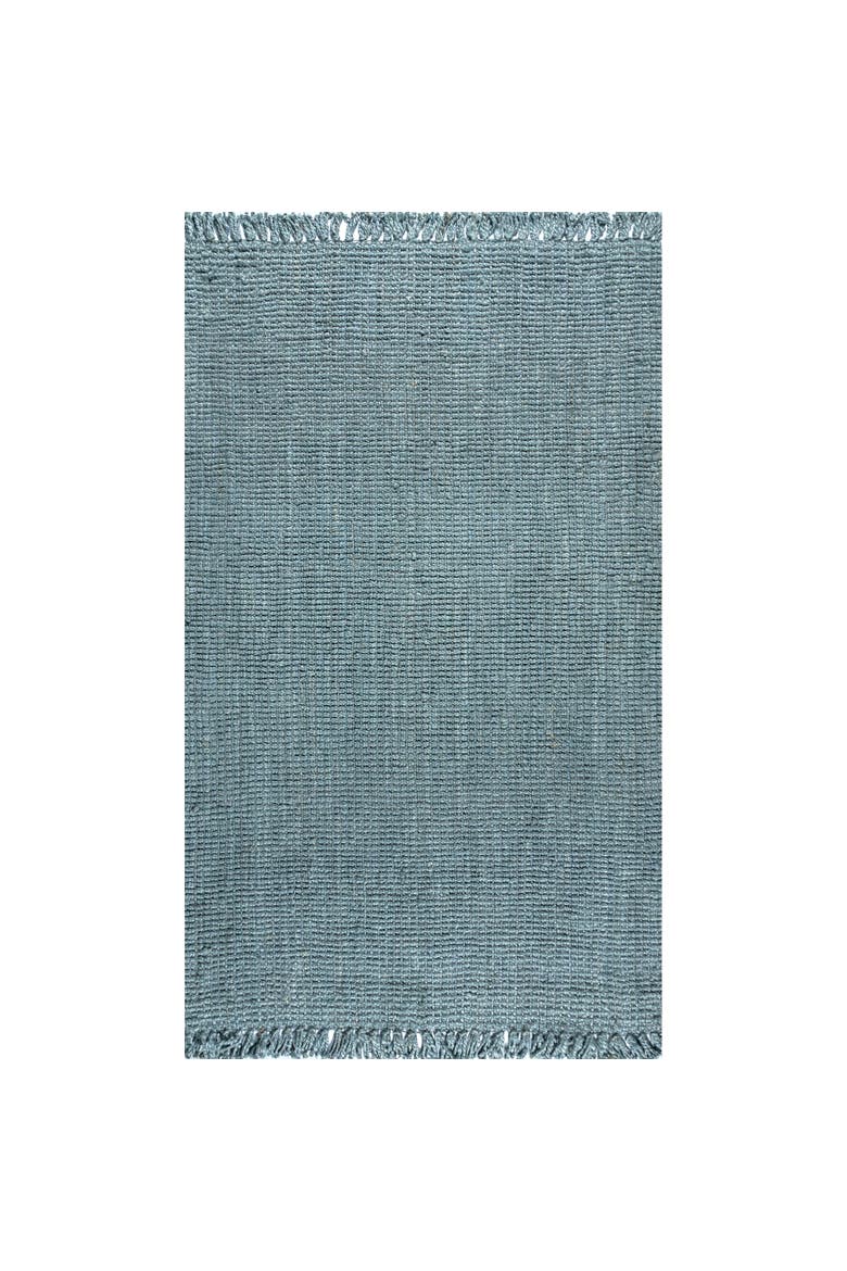 Pata Hand Woven Chunky Jute with Fringe Area Rug, Main, color, Light Blue/Gray