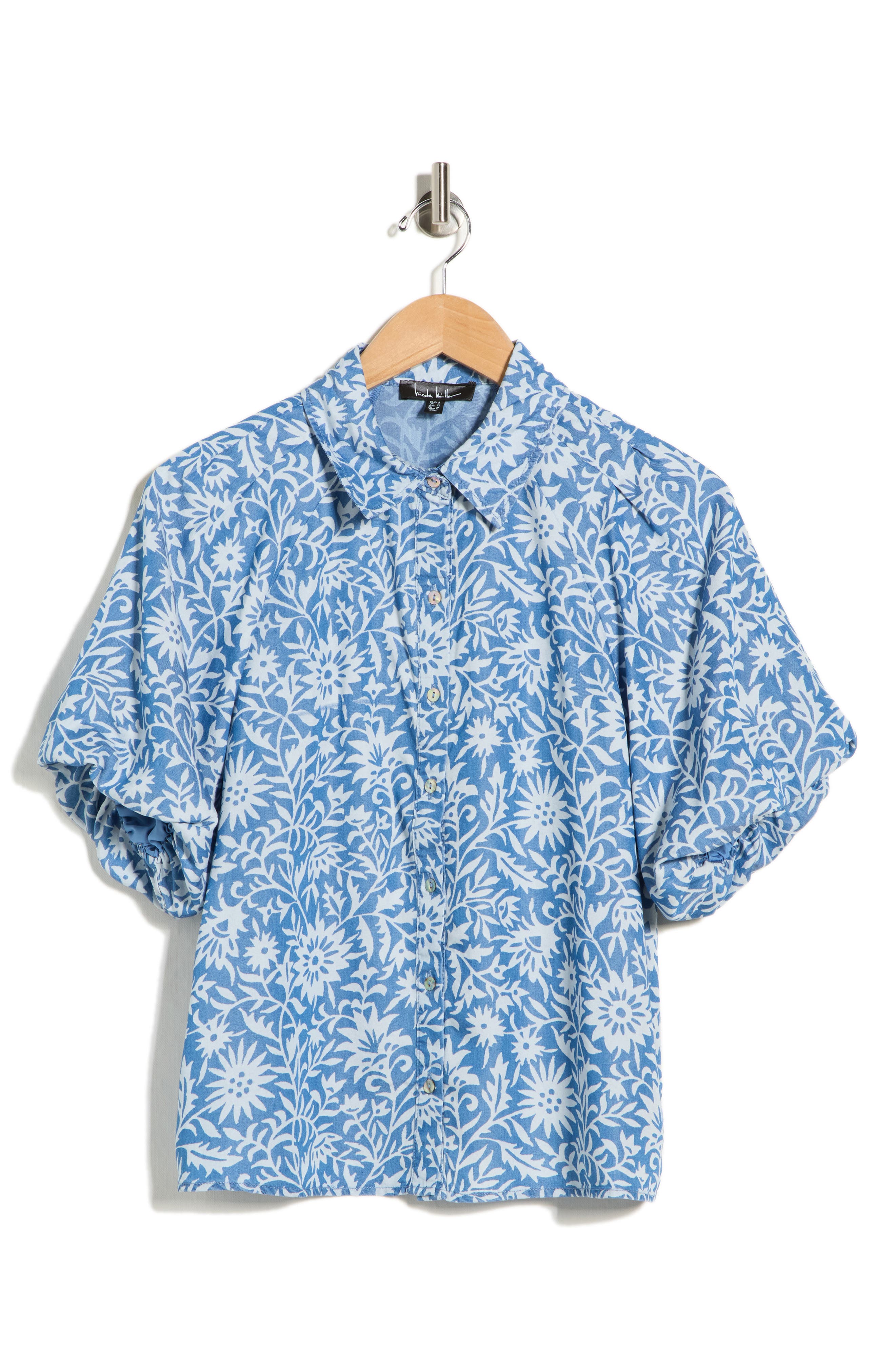 Nicole Miller Floral Puff Sleeve Button-Up Shirt