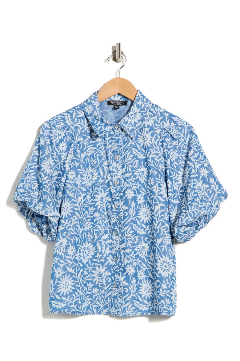 Floral Puff Sleeve Button-Up Shirt, Alternate, color, BLUE STEEL FLORAL PRINT