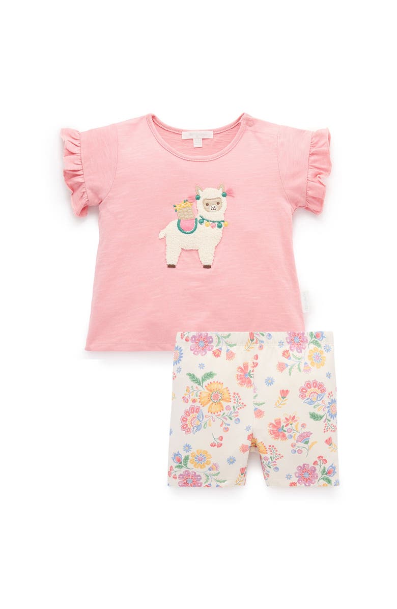 Purebaby Ruffle Tee & Bike Short Set, Main, color, Papaya
