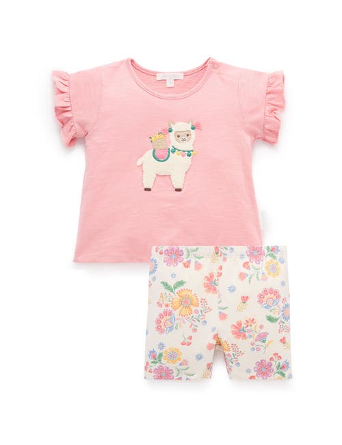 Purebaby Ruffle Tee & Bike Short Set In Pink