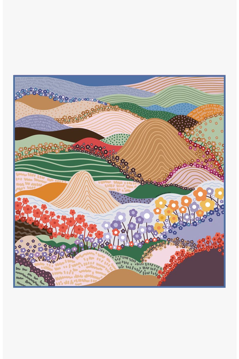 Double Sided Wool Silk Scarf Of Floral Mountain, Main, color, Blue