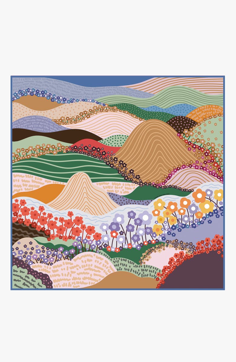 Jessie Zhao New York Double Sided Wool Silk Scarf Of Floral Mountain, Main, color, Blue