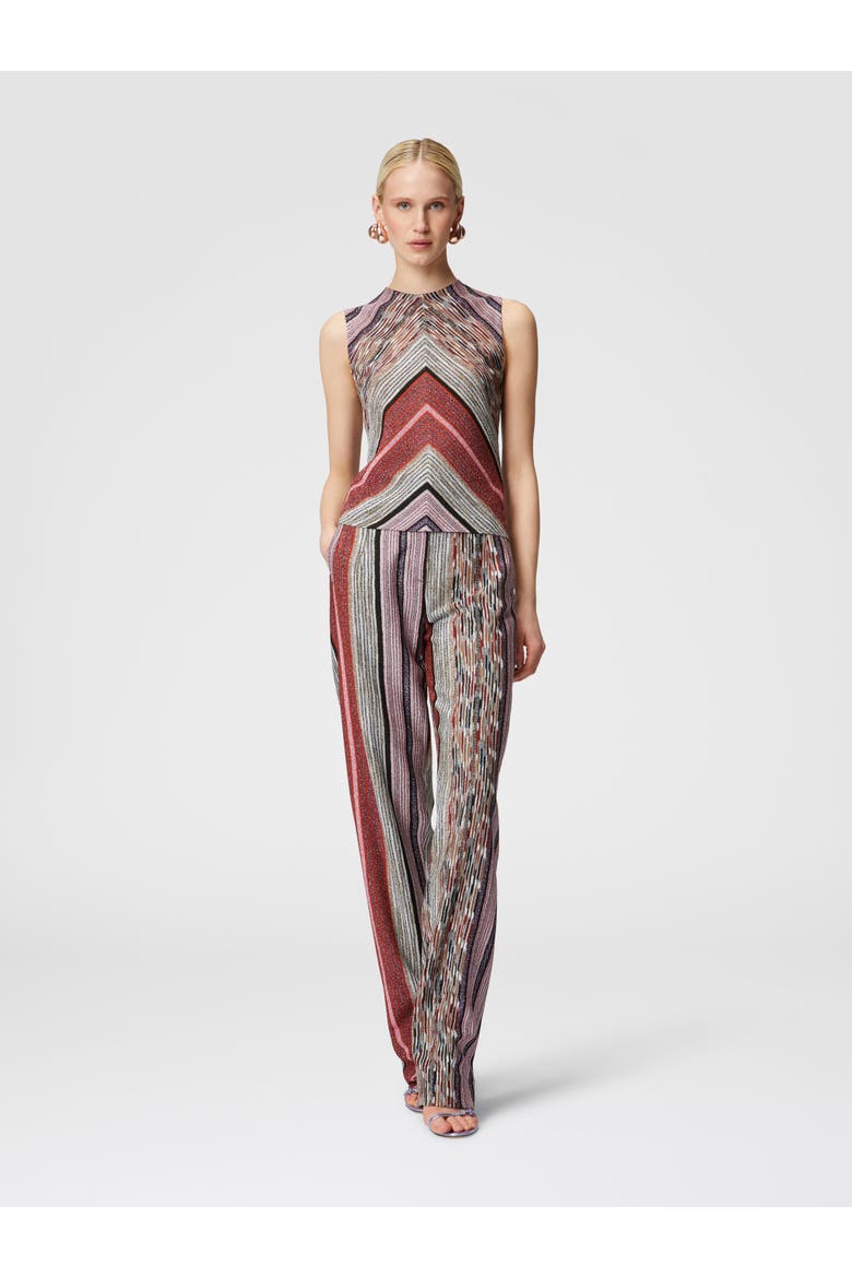 Carrot-fit Trousers In Lamé Striped Viscose, Alternate, color, Multicoloured